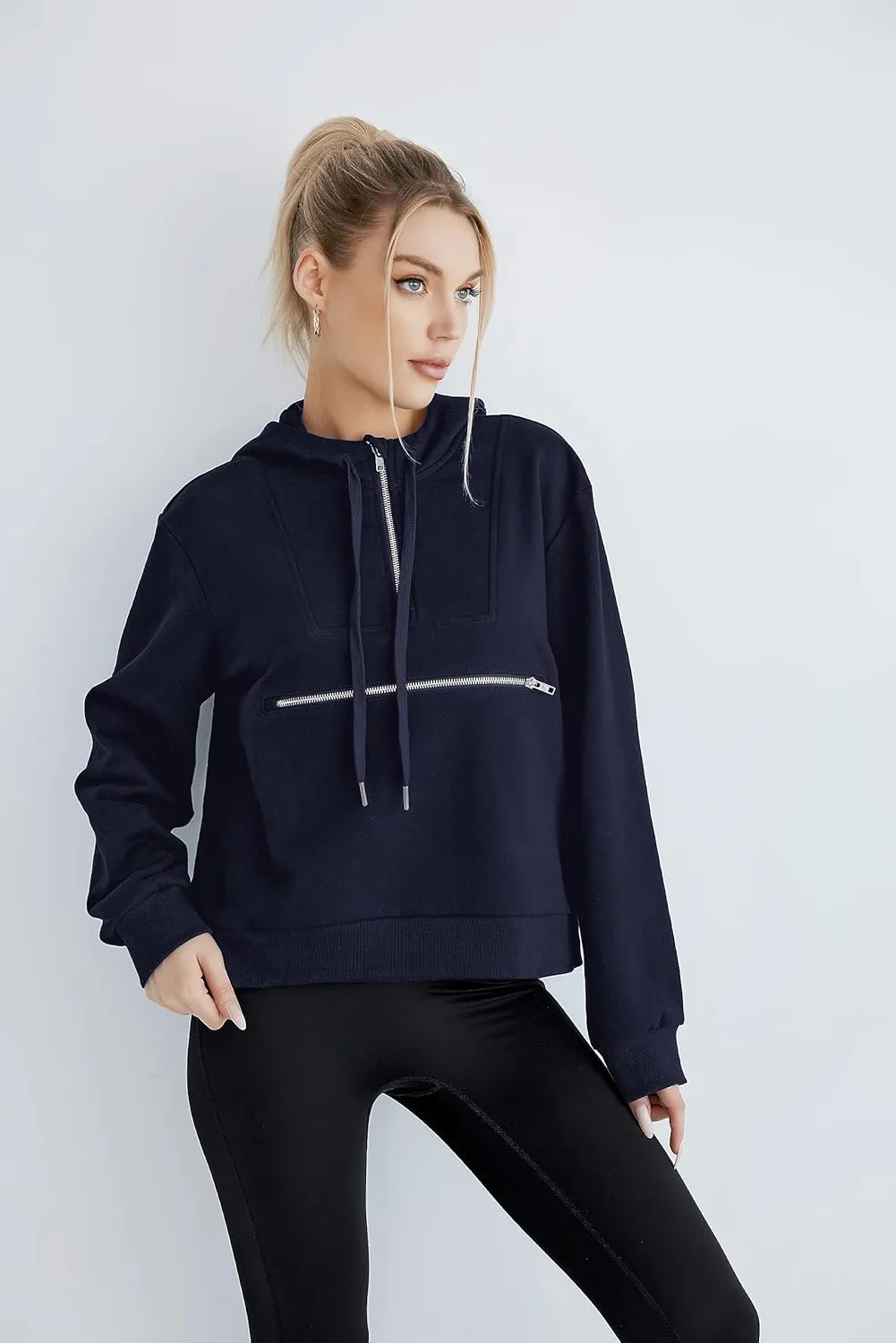 Women's Thin Tunic Hoodies Long Sleeve Zip Up Sweatshirts Pullover Blouse Tops