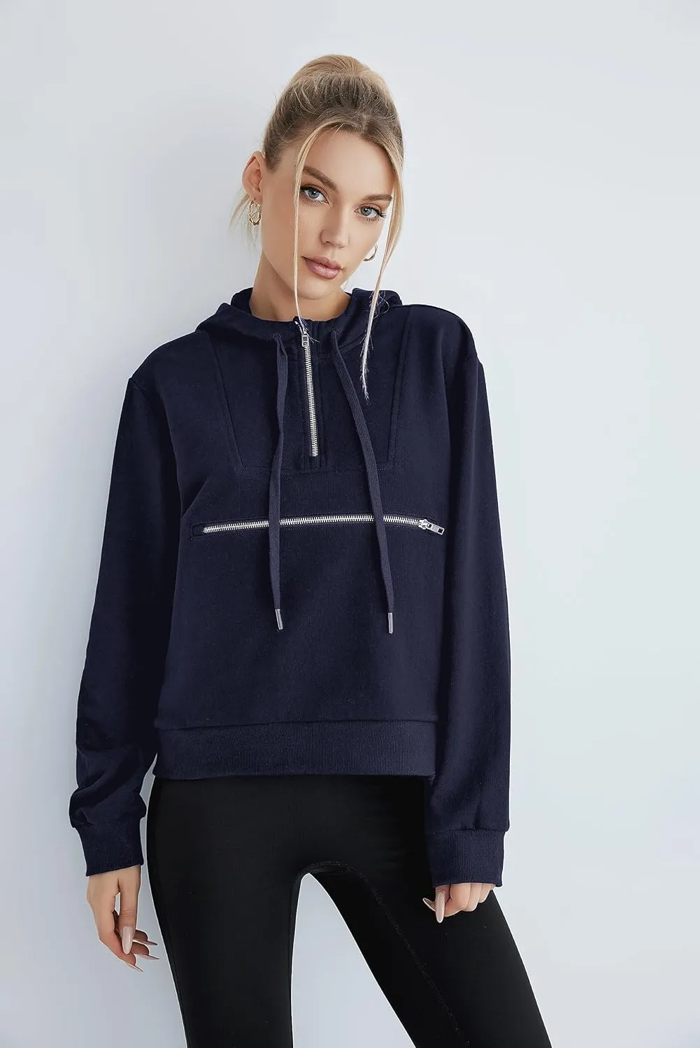 Women's Thin Tunic Hoodies Long Sleeve Zip Up Sweatshirts Pullover Blouse Tops