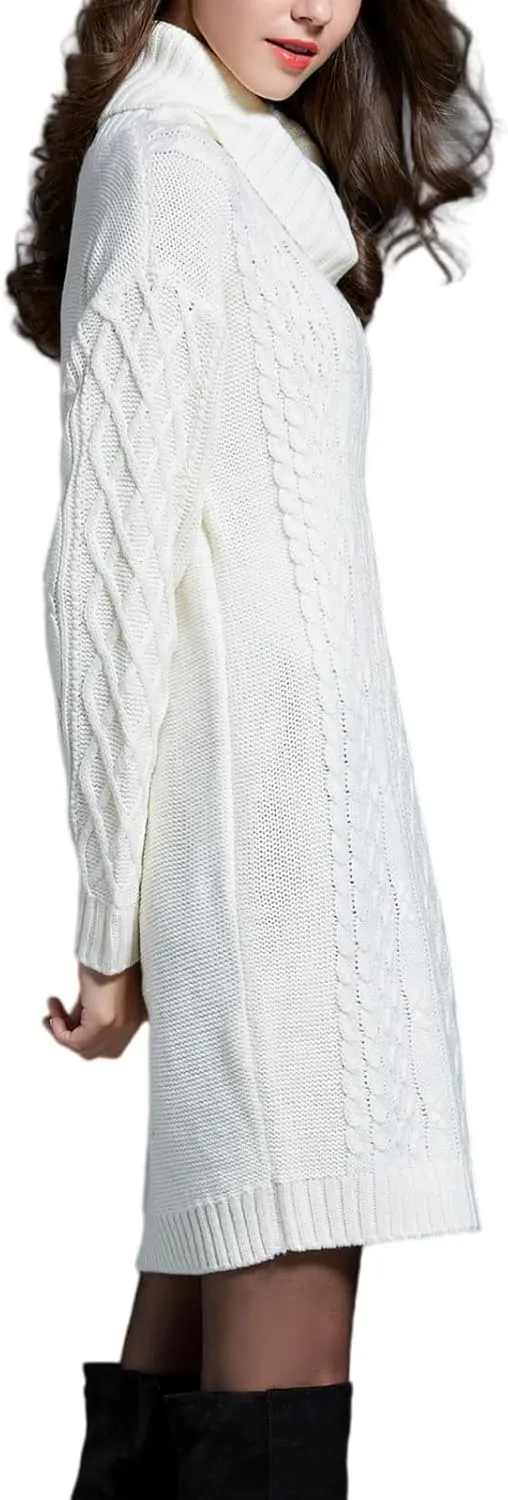 Women's Turtleneck Cable Knit Sweater Dress Long Sleeve Mini Dress Casual Fall & Winter Dress 2025