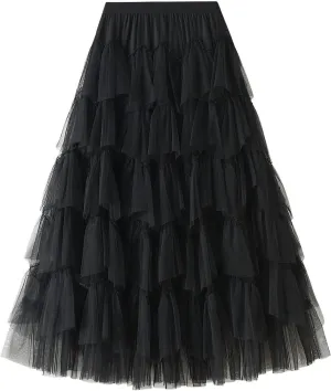Women's Tutu Tulle Skirt Pleated Skirt Midi Velvet Holiday Elastic Waist Mesh Fall Elastic Tulle Skirt