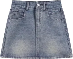 Womens Vintage A- Line Bodycon Jean Short Skirt Summer Korean High-Waisted Slim Denim Mini Skirt
