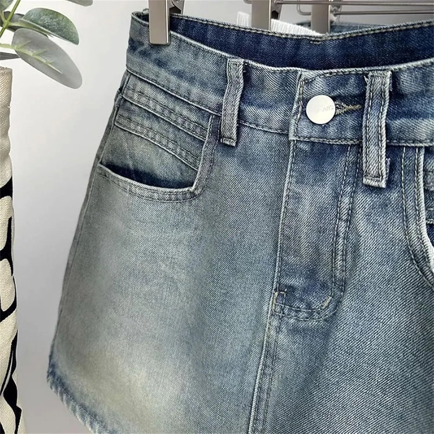 Womens Vintage A- Line Bodycon Jean Short Skirt Summer Korean High-Waisted Slim Denim Mini Skirt