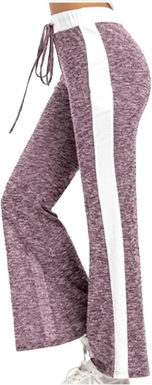 Women's Wide Leg Yoga Pants Striped Drawstring High Waist Flare Pants Bootcut Leggings Soft Comfy Lounge Trousers