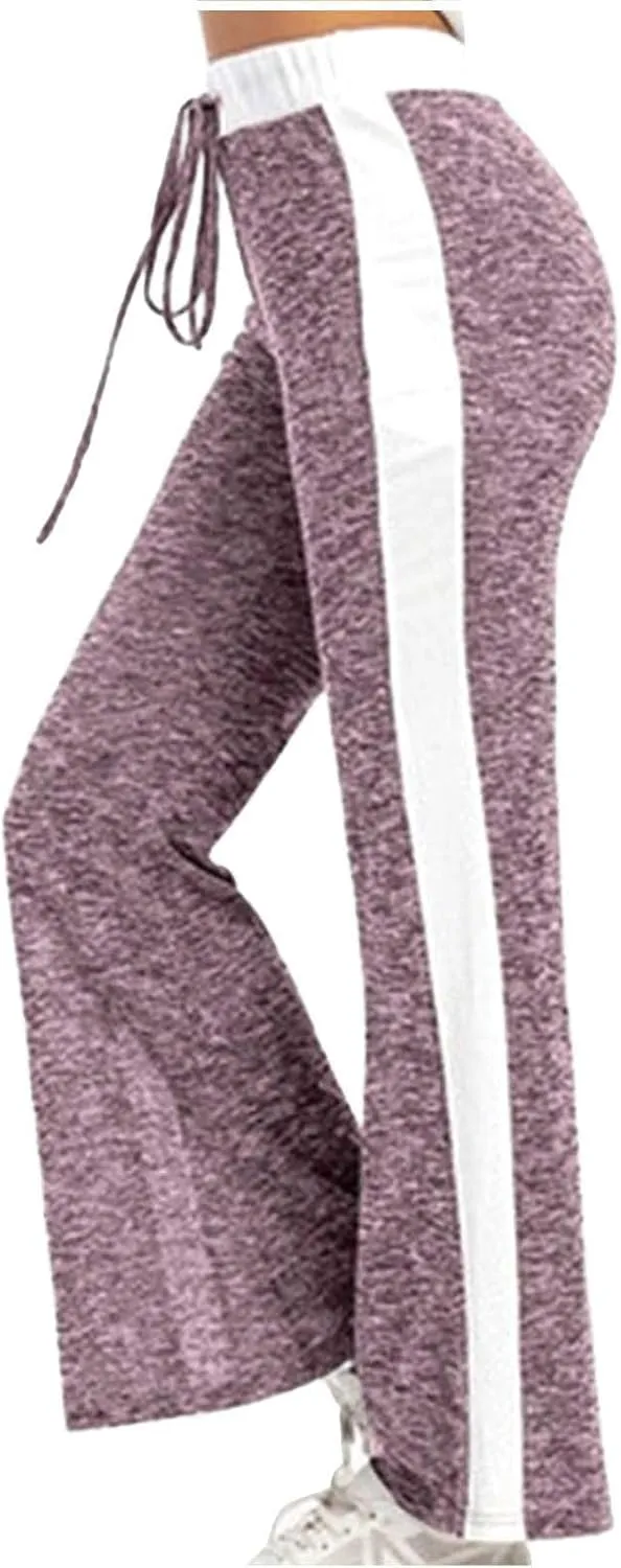 Women's Wide Leg Yoga Pants Striped Drawstring High Waist Flare Pants Bootcut Leggings Soft Comfy Lounge Trousers