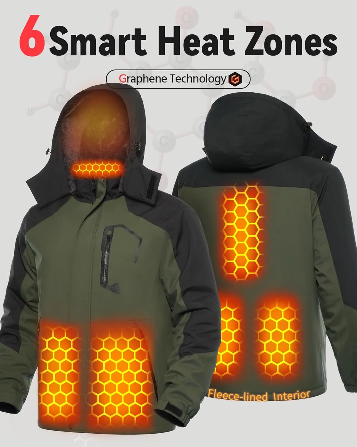 Wulcea Graphene Heated Jacket for Men Fur Lined with Large Capacity Battery Pack