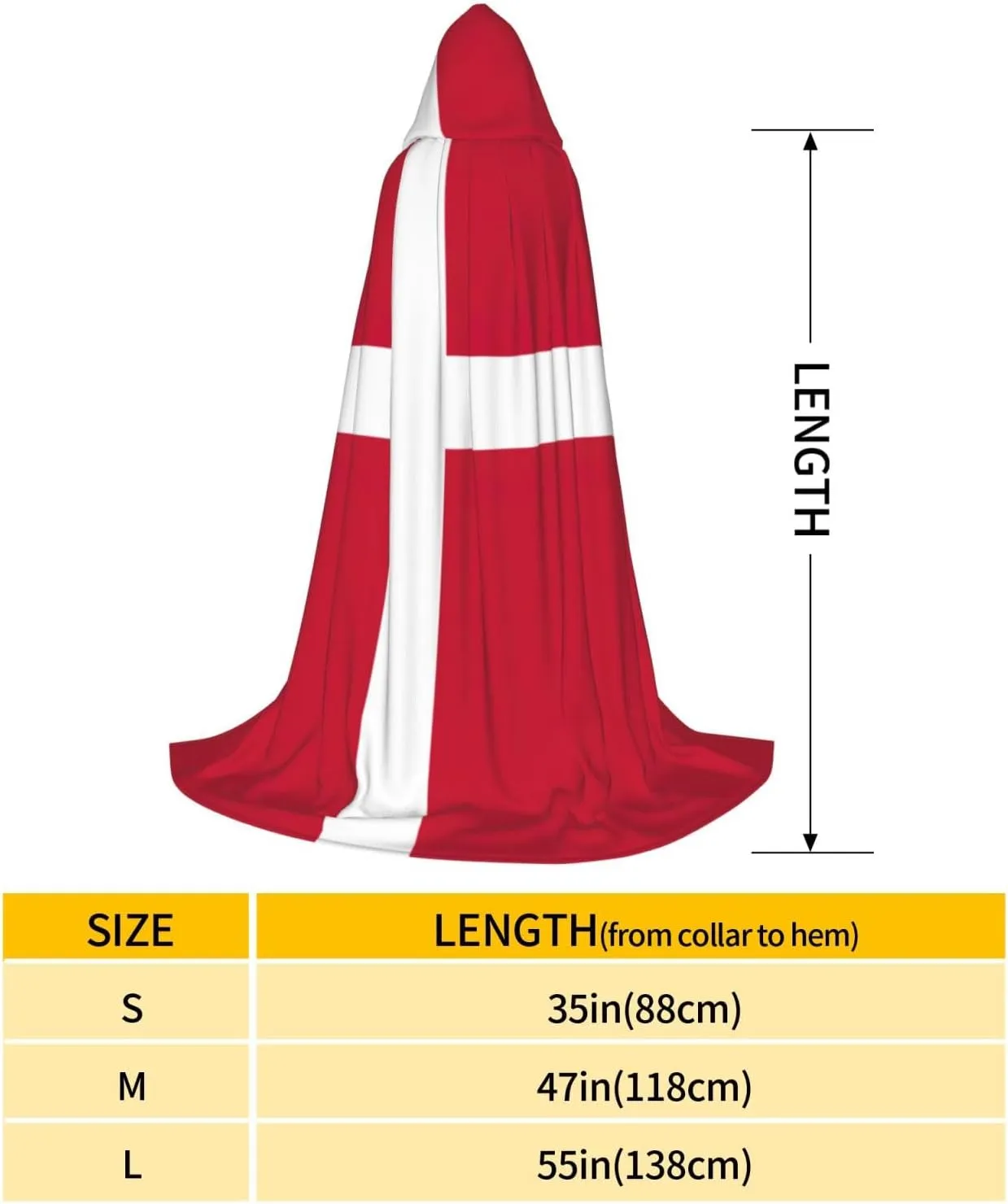 WURTON Danish Flag Print Unisex Hooded Cape Style Cosplay Cloak Adult Hooded Cloak Gothic Cloak Witch Cloak