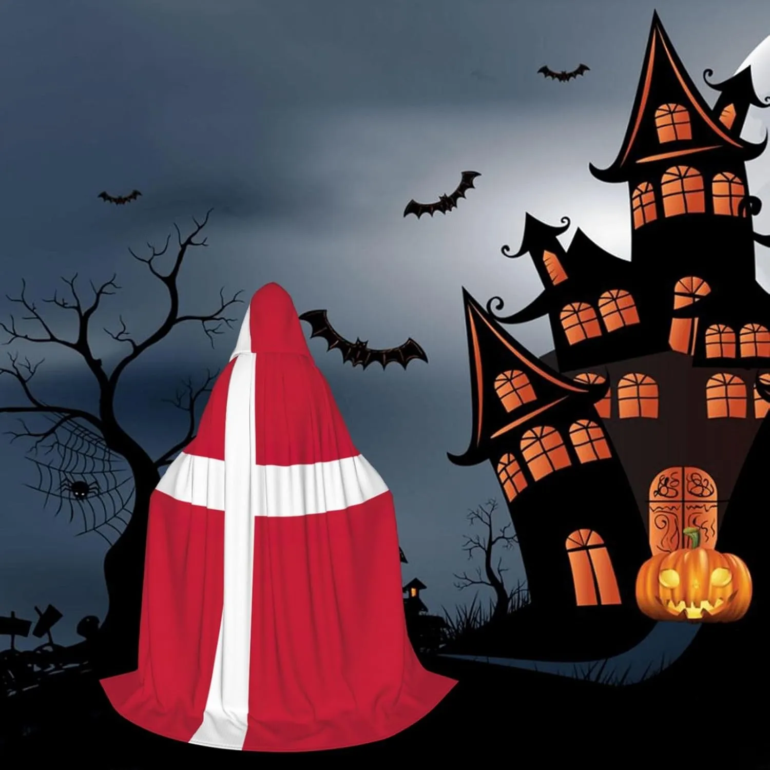 WURTON Danish Flag Print Unisex Hooded Cape Style Cosplay Cloak Adult Hooded Cloak Gothic Cloak Witch Cloak