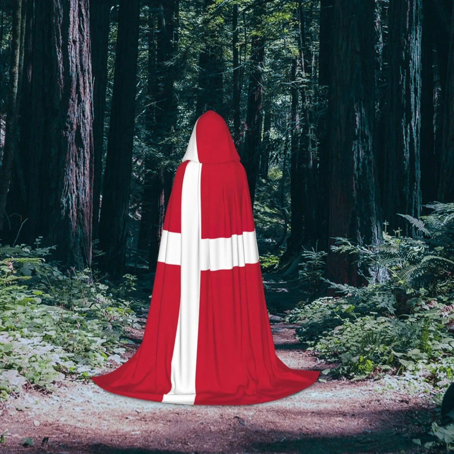 WURTON Danish Flag Print Unisex Hooded Cape Style Cosplay Cloak Adult Hooded Cloak Gothic Cloak Witch Cloak