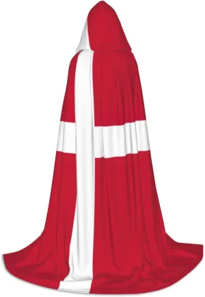 WURTON Danish Flag Print Unisex Hooded Cape Style Cosplay Cloak Adult Hooded Cloak Gothic Cloak Witch Cloak