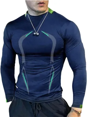 Xingfenly High Elasticity Sweat Absorption Sport -Shirt Slim Fit Quick Dry Autumn Solid Color Round Neck Long Gym Shirt