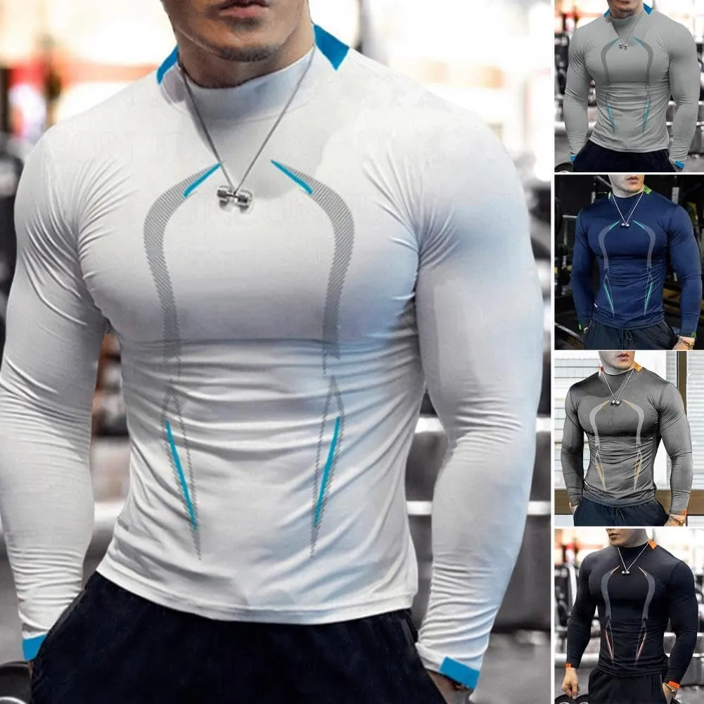 Xingfenly High Elasticity Sweat Absorption Sport -Shirt Slim Fit Quick Dry Autumn Solid Color Round Neck Long Gym Shirt
