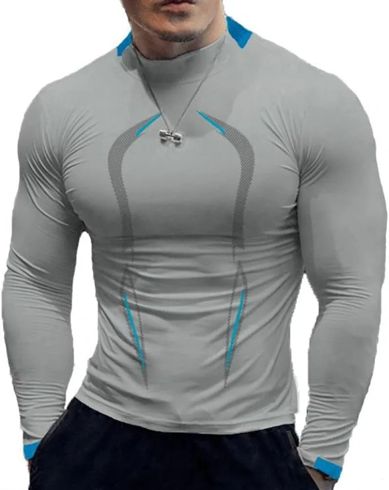 Xingfenly High Elasticity Sweat Absorption Sport -Shirt Slim Fit Quick Dry Autumn Solid Color Round Neck Long Gym Shirt