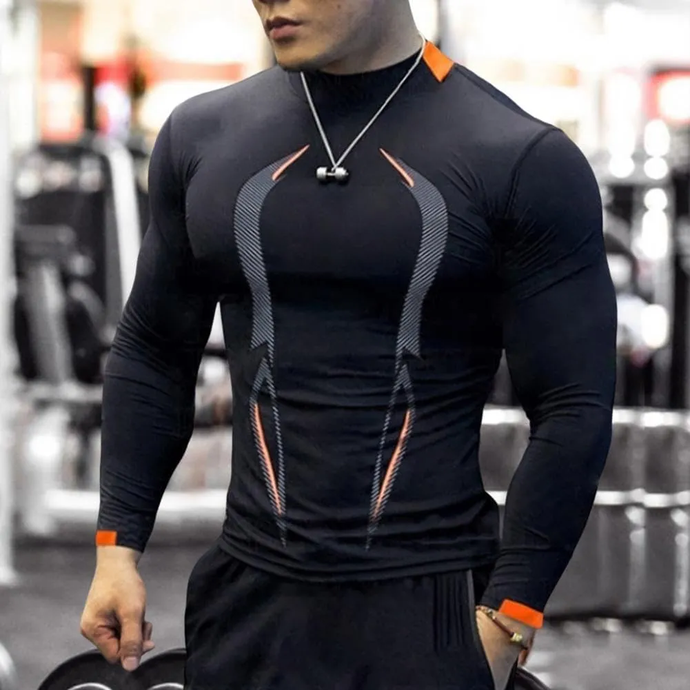 Xingfenly High Elasticity Sweat Absorption Sport -Shirt Slim Fit Quick Dry Autumn Solid Color Round Neck Long Gym Shirt