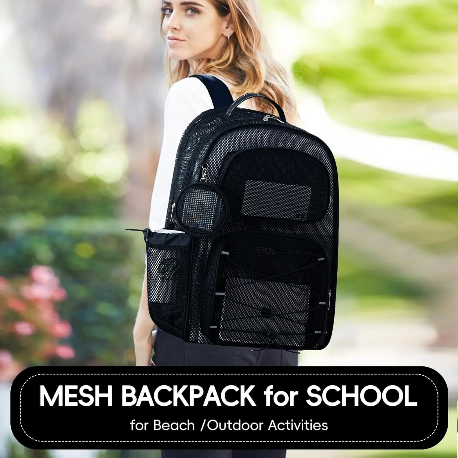 XXLarge Mesh Backpack for School 40L See Through Stylish Heavy Duty Backpack for Girls Boys Kids Adults Beach Travel Hiking Outdoor Sport(Black)
