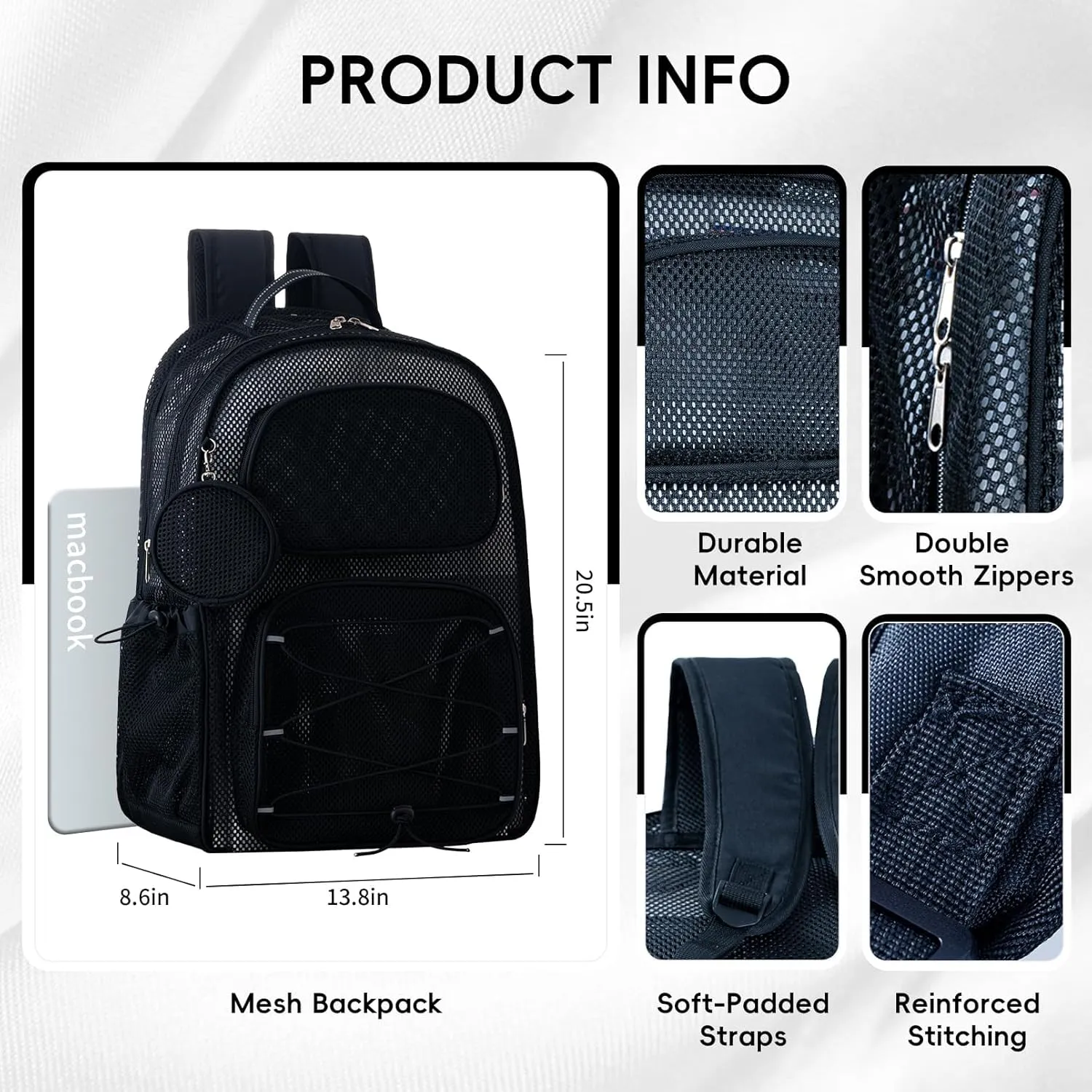 XXLarge Mesh Backpack for School 40L See Through Stylish Heavy Duty Backpack for Girls Boys Kids Adults Beach Travel Hiking Outdoor Sport(Black)