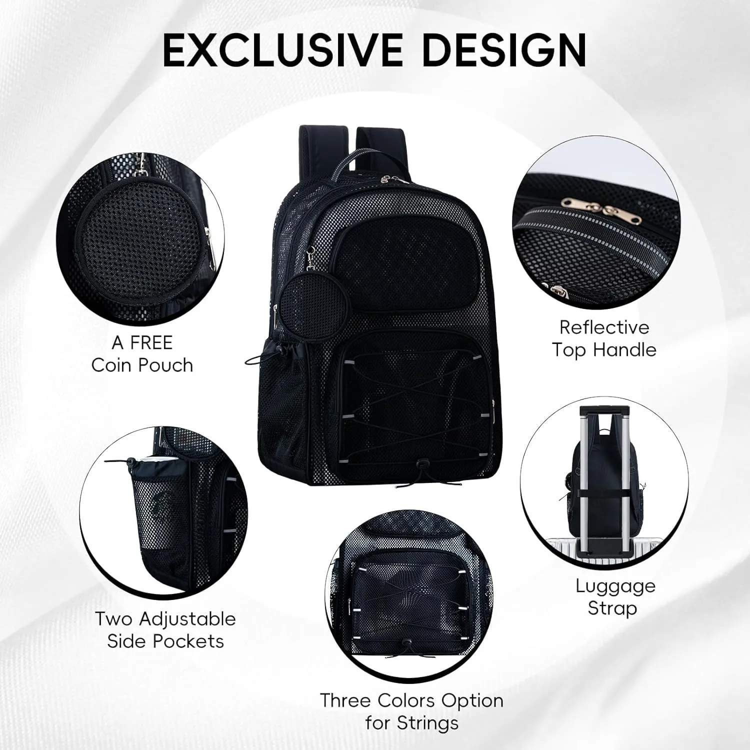 XXLarge Mesh Backpack for School 40L See Through Stylish Heavy Duty Backpack for Girls Boys Kids Adults Beach Travel Hiking Outdoor Sport(Black)