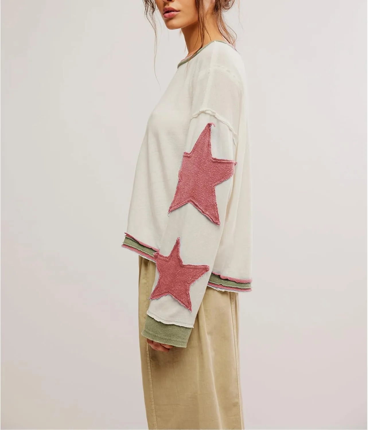 Y2k Oversized Sweatshirts Womens Long Sleeve Crewneck Cute Star Striped Graphic Hoodies Shirts Teens Girl Jacket