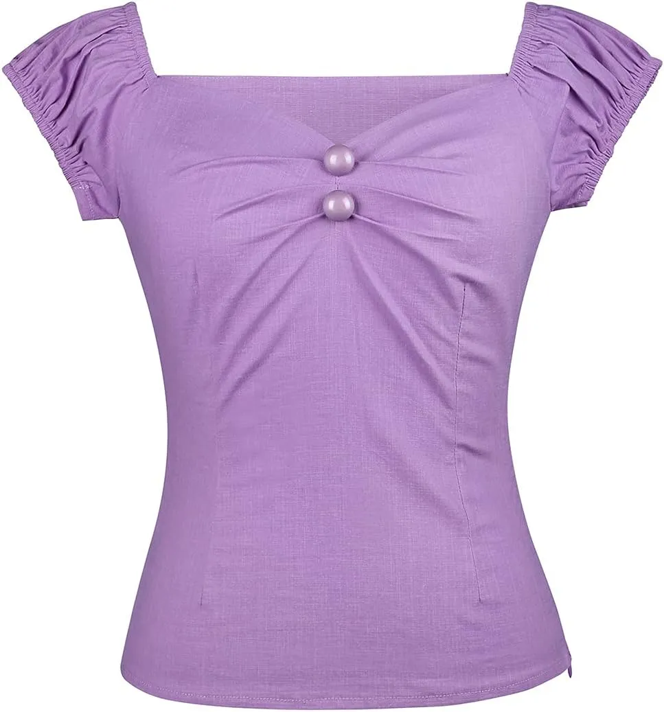 YARN & INK Women's Rockabilly Tops 1950s Pinup Shirt Casual Off Shoulder Vintage Blouse