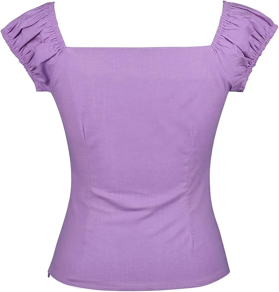 YARN & INK Women's Rockabilly Tops 1950s Pinup Shirt Casual Off Shoulder Vintage Blouse