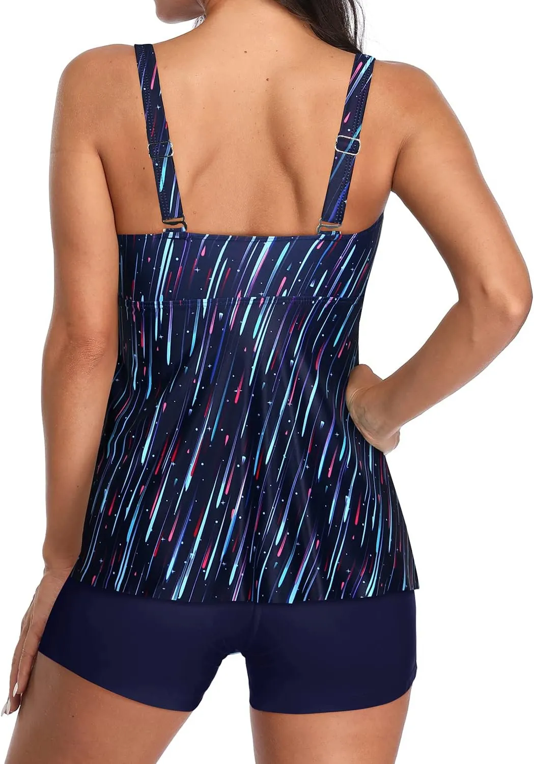 Yonique Women 2 Piece Flowy Tankini Swimsuits with Boyshorts V Neck Swim Tank Tops Bathing Suits Modest Swimwear