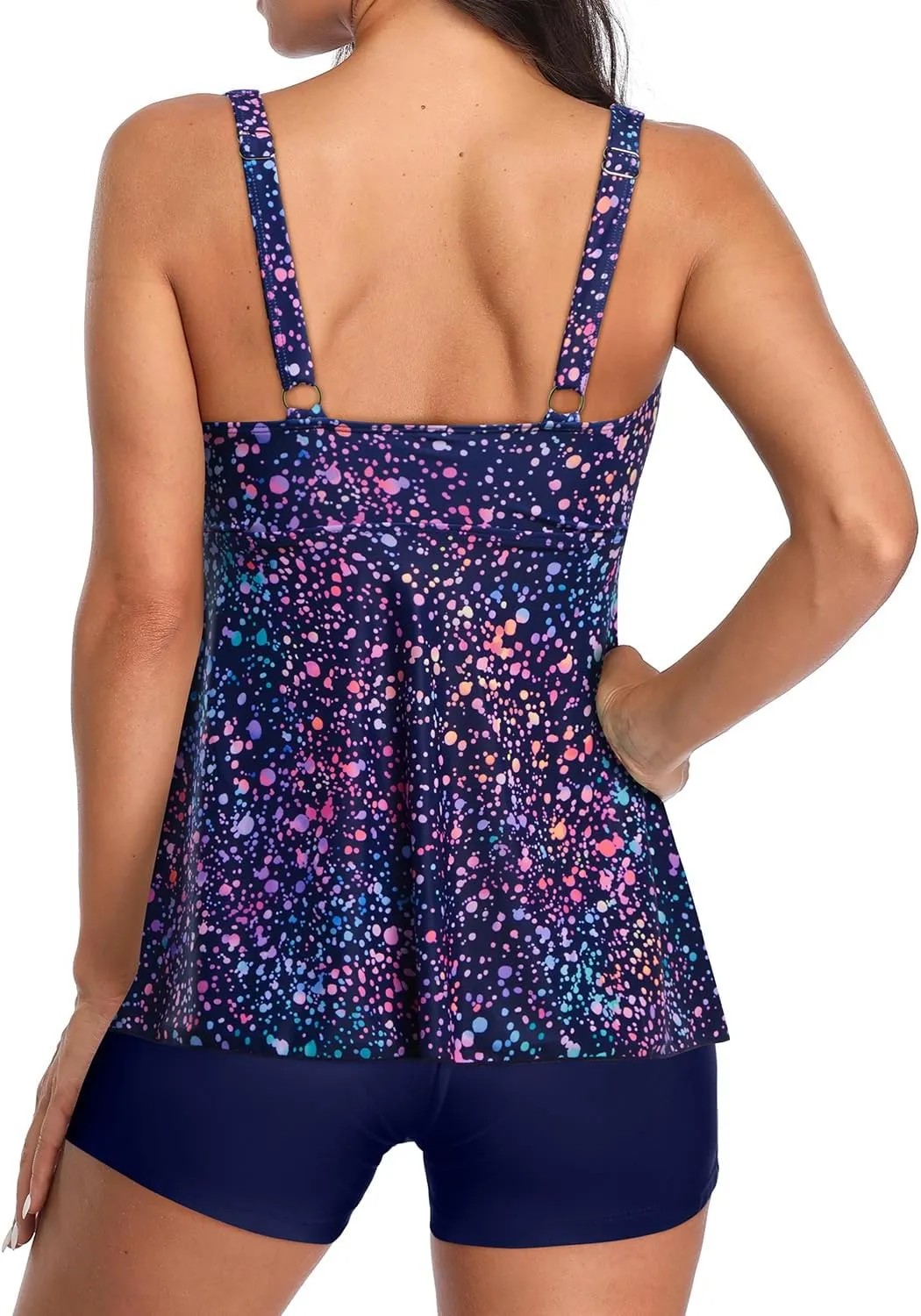Yonique Women 2 Piece Flowy Tankini Swimsuits with Boyshorts V Neck Swim Tank Tops Bathing Suits Modest Swimwear
