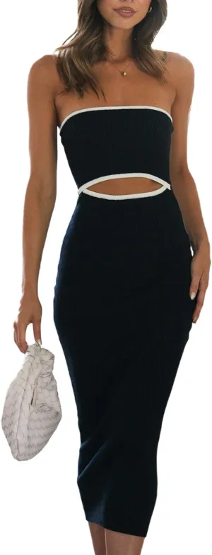 Yuemengxuan Women Sexy Backless Lace up Maxi Dress Elegant Spaghetti Strap Hollow Out Long Dress Party Streetwear