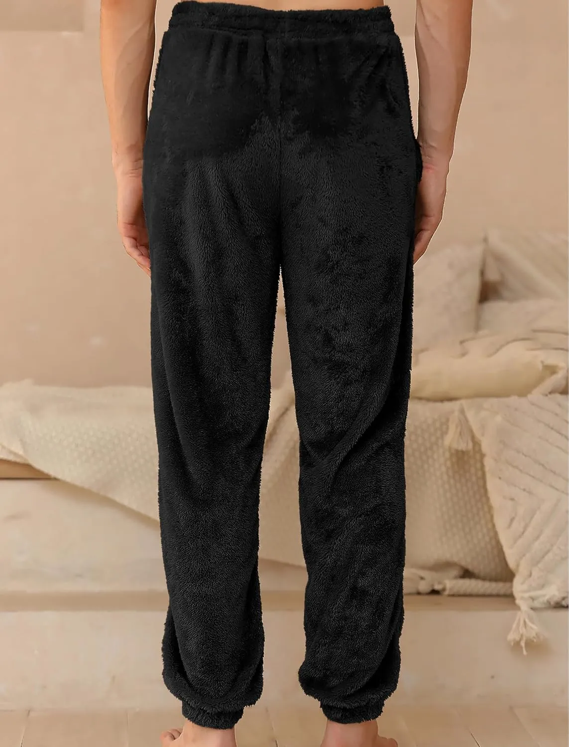 ZAFUL Mens Fluffy Teddy Beam Feet Plush Fuzzy Warm Pajama Pants Sleepwear Loungewear Trouser with Pockets