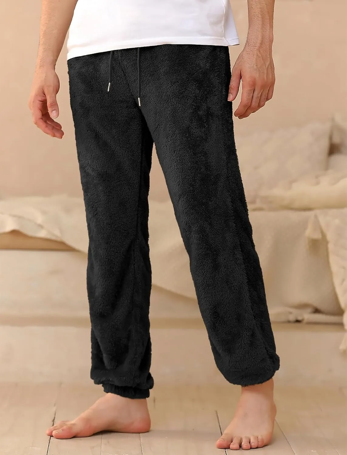 ZAFUL Mens Fluffy Teddy Beam Feet Plush Fuzzy Warm Pajama Pants Sleepwear Loungewear Trouser with Pockets