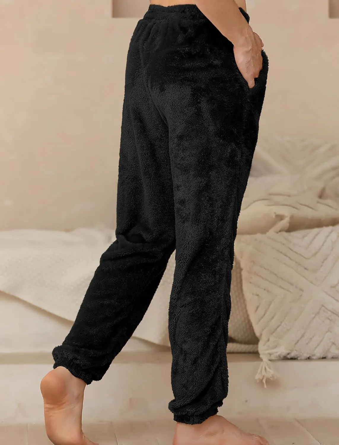 ZAFUL Mens Fluffy Teddy Beam Feet Plush Fuzzy Warm Pajama Pants Sleepwear Loungewear Trouser with Pockets