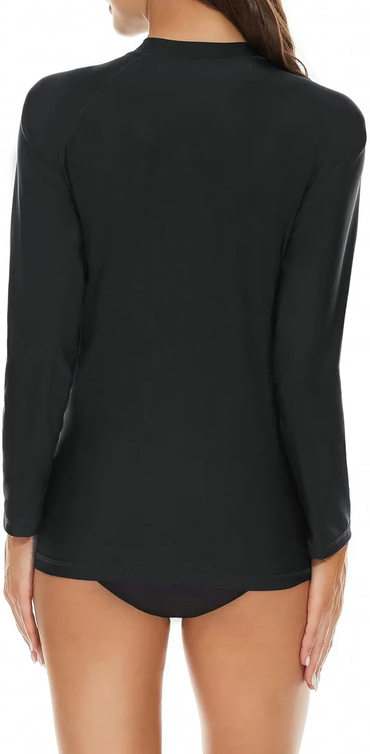Zando UPF 50  Rash Guard for Women Full Zip Long Sleeve Swimsuits Quick Dry Tankini Swim Top Lightweight Swim Shirt