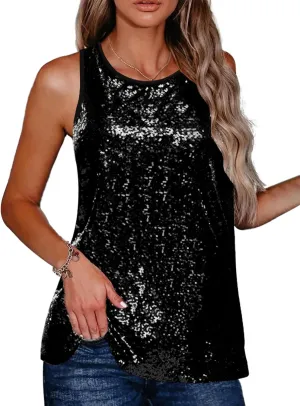 Zeagoo Women's Sleeveless Sparkle Shimmer Camisole Vest Glitter Sequin Tank Tops