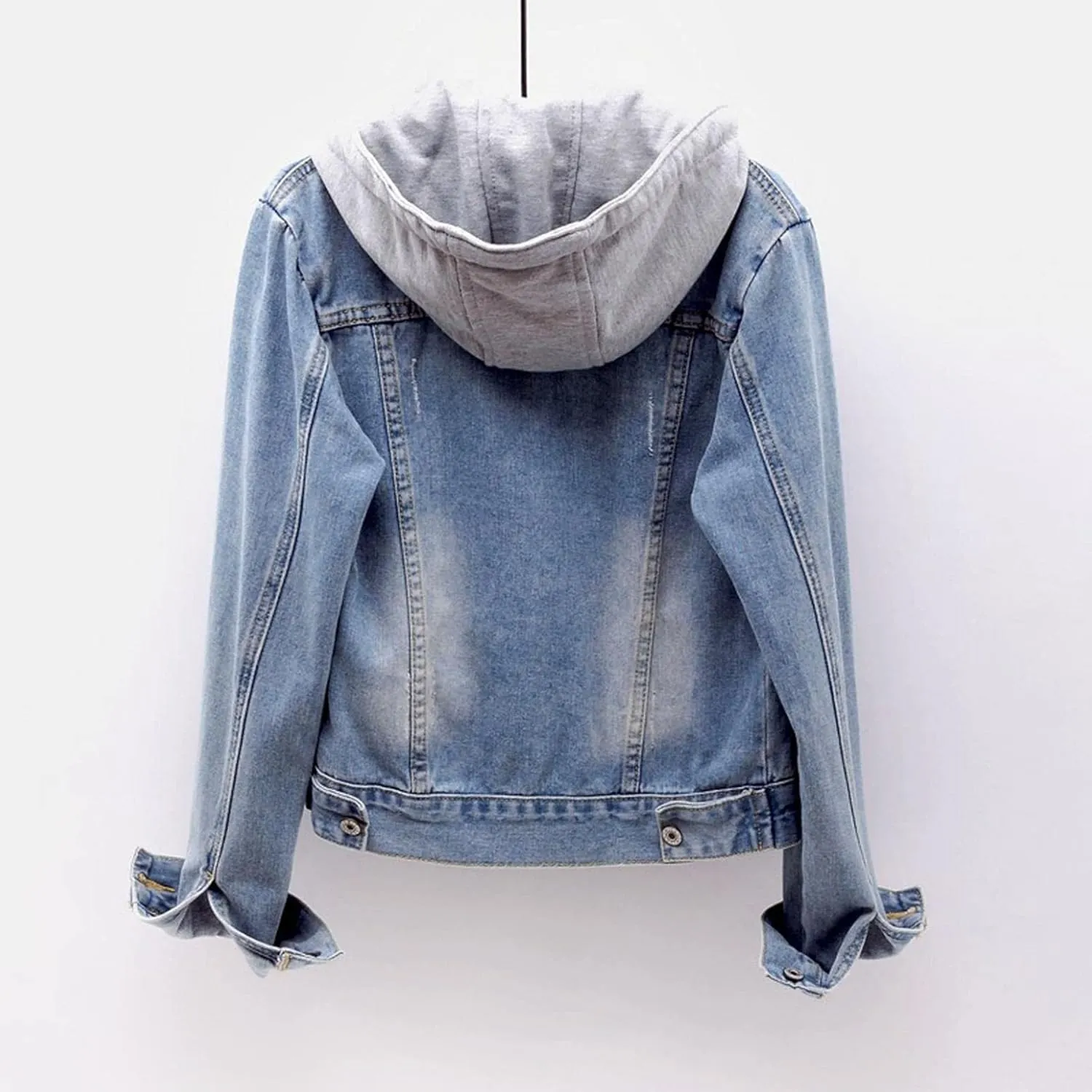 ZHUER Women's Oversize Denim Jacket Vintage Detachable Hoodies Casual Long Sleeve Button Up Boyfriend Jean Coat with Pocket