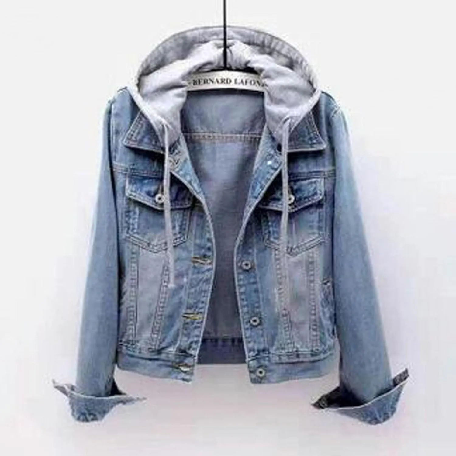 ZHUER Women's Oversize Denim Jacket Vintage Detachable Hoodies Casual Long Sleeve Button Up Boyfriend Jean Coat with Pocket
